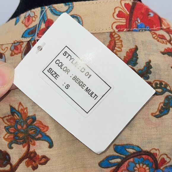 Dolma Womens Floral Split Neck Hi-Low Cotton Blouse Top Beige Multi Small‎ NWT - Picture 7 of 10